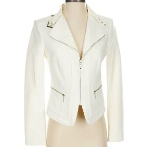 White House Black Market Ivory Moto Leather Jacket with Silver Hardware